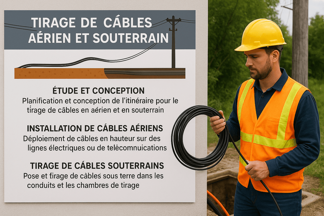 Tirage de câbles aérien et souterrain