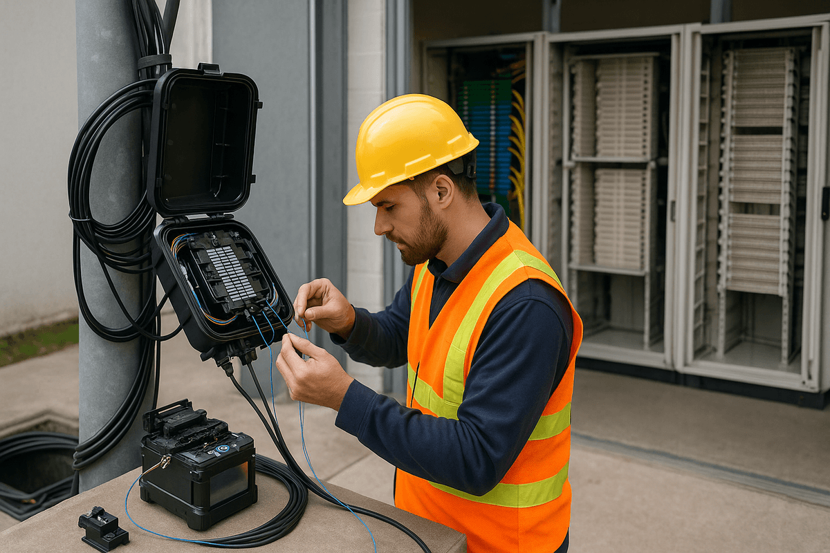 travaille sur un réseau de fibre optique